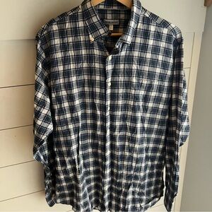 Peter Millar Blue and White Plaid Button Down Cotton Flannel Shirt Sz. Large